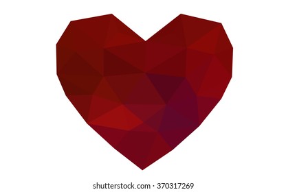 Dark red heart isolated on white background. Geometric rumpled triangular low poly origami style gradient graphic illustration. Vector polygonal design for your business.