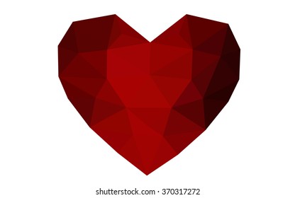 Dark red heart isolated on white background. Geometric rumpled triangular low poly origami style gradient graphic illustration. Vector polygonal design for your business.