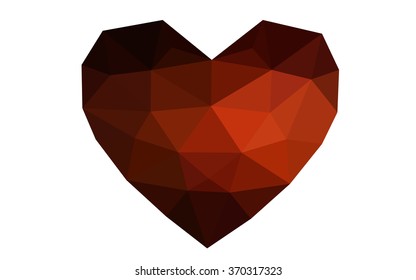Dark red heart isolated on white background. Geometric rumpled triangular low poly origami style gradient graphic illustration. Vector polygonal design for your business.