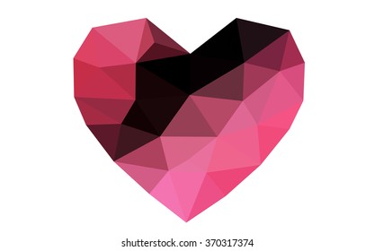 Dark red heart isolated on white background. Geometric rumpled triangular low poly origami style gradient graphic illustration. Vector polygonal design for your business.