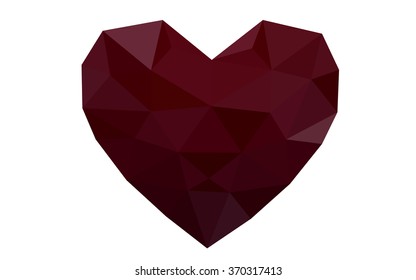 Dark red heart isolated on white background. Geometric rumpled triangular low poly origami style gradient graphic illustration. Vector polygonal design for your business.