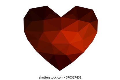 Dark red heart isolated on white background. Geometric rumpled triangular low poly origami style gradient graphic illustration. Vector polygonal design for your business.