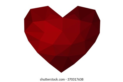 Dark red heart isolated on white background. Geometric rumpled triangular low poly origami style gradient graphic illustration. Vector polygonal design for your business.
