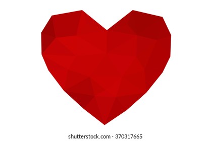 Dark red heart isolated on white background. Geometric rumpled triangular low poly origami style gradient graphic illustration. Vector polygonal design for your business.
