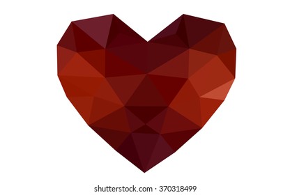Dark red heart isolated on white background. Geometric rumpled triangular low poly origami style gradient graphic illustration. Vector polygonal design for your business.