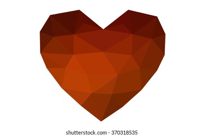 Dark red heart isolated on white background. Geometric rumpled triangular low poly origami style gradient graphic illustration. Vector polygonal design for your business.