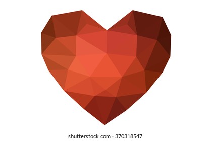 Dark red heart isolated on white background. Geometric rumpled triangular low poly origami style gradient graphic illustration. Vector polygonal design for your business.
