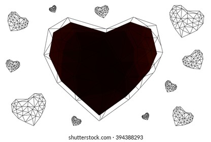 Dark red heart isolated on white background. Geometric rumpled triangular low poly origami style gradient graphic illustration. Vector polygonal design for your business.