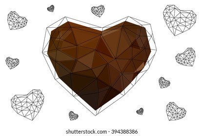 Dark red heart isolated on white background. Geometric rumpled triangular low poly origami style gradient graphic illustration. Vector polygonal design for your business.