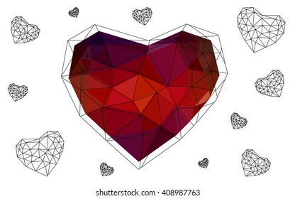 Dark red heart isolated on white background. Geometric rumpled triangular low poly origami style gradient graphic illustration. Vector polygonal design for your business. Dark red heart isolated on white background. Geometric rumpled triangular low poly origami style gradient graphic illustration. Vector polygonal design for your business.