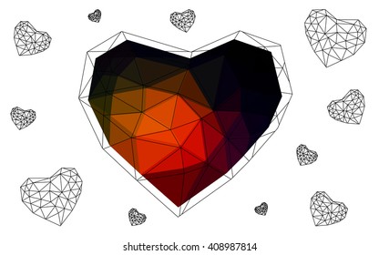 Dark red heart isolated on white background. Geometric rumpled triangular low poly origami style gradient graphic illustration. Vector polygonal design for your business.