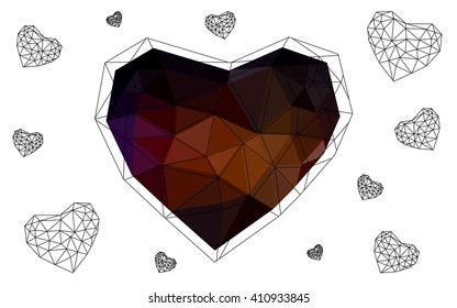 Dark red heart isolated on white background. Geometric rumpled triangular low poly origami style gradient graphic illustration. Vector polygonal design for your business.