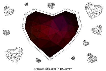 Dark red heart isolated on white background. Geometric rumpled triangular low poly origami style gradient graphic illustration. Vector polygonal design for your business. Dark red heart isolated on white background. Geometric rumpled triangular low poly origami style gradient graphic illustration. Vector polygonal design for your business.