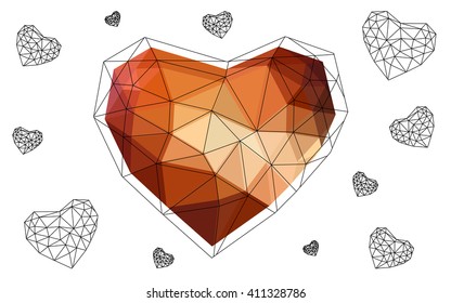 Dark red heart isolated on white background. Geometric rumpled triangular low poly origami style gradient graphic illustration. Vector polygonal design for your business.