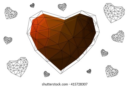 Dark red heart isolated on white background. Geometric rumpled triangular low poly origami style gradient graphic illustration. Vector polygonal design for your business.