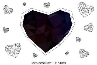Dark red heart isolated on white background. Geometric rumpled triangular low poly origami style gradient graphic illustration. Vector polygonal design for your business.