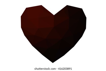 Dark red heart isolated on white background. Geometric rumpled triangular low poly origami style gradient graphic illustration. Vector polygonal design for your business.