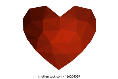 Dark red heart isolated on white background. Geometric rumpled triangular low poly origami style gradient graphic illustration. Vector polygonal design for your business.
