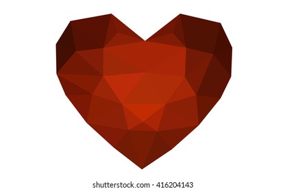 Dark red heart isolated on white background. Geometric rumpled triangular low poly origami style gradient graphic illustration. Vector polygonal design for your business.