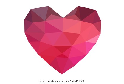 Dark red heart isolated on white background. Geometric rumpled triangular low poly origami style gradient graphic illustration. Vector polygonal design for your business.