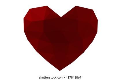 Dark red heart isolated on white background. Geometric rumpled triangular low poly origami style gradient graphic illustration. Vector polygonal design for your business.