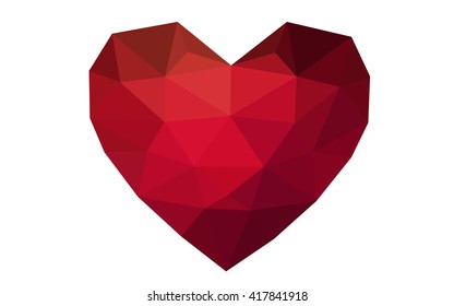 Dark red heart isolated on white background. Geometric rumpled triangular low poly origami style gradient graphic illustration. Vector polygonal design for your business.