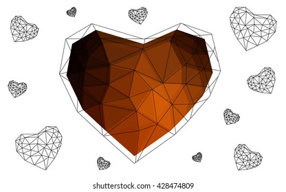Dark red heart isolated on white background. Geometric rumpled triangular low poly origami style gradient graphic illustration. Vector polygonal design for your business.