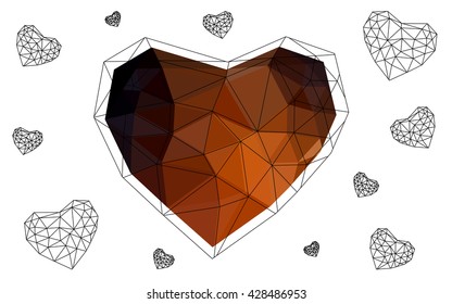 Dark red heart isolated on white background. Geometric rumpled triangular low poly origami style gradient graphic illustration. Vector polygonal design for your business.