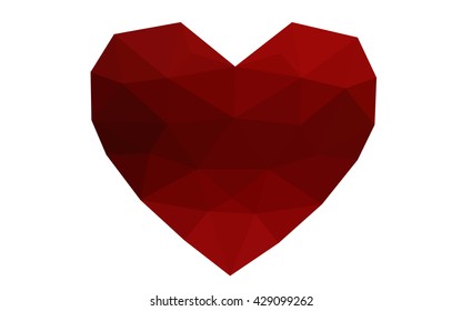 Dark red heart isolated on white background. Geometric rumpled triangular low poly origami style gradient graphic illustration. Vector polygonal design for your business.