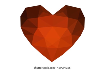 Dark red heart isolated on white background. Geometric rumpled triangular low poly origami style gradient graphic illustration. Vector polygonal design for your business.