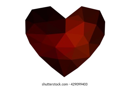 Dark red heart isolated on white background. Geometric rumpled triangular low poly origami style gradient graphic illustration. Vector polygonal design for your business.