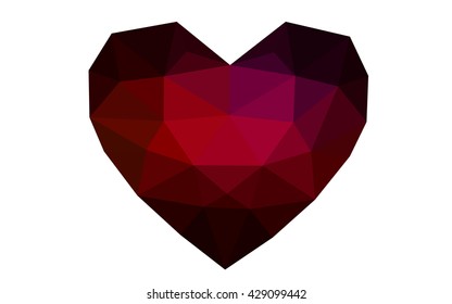 Dark red heart isolated on white background. Geometric rumpled triangular low poly origami style gradient graphic illustration. Vector polygonal design for your business.