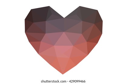 Dark red heart isolated on white background. Geometric rumpled triangular low poly origami style gradient graphic illustration. Vector polygonal design for your business.