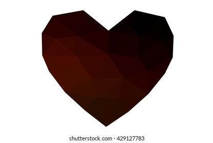 Dark red heart isolated on white background. Geometric rumpled triangular low poly origami style gradient graphic illustration. Vector polygonal design for your business.
