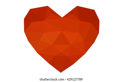 Dark red heart isolated on white background. Geometric rumpled triangular low poly origami style gradient graphic illustration. Vector polygonal design for your business.