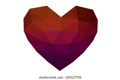Dark red heart isolated on white background. Geometric rumpled triangular low poly origami style gradient graphic illustration. Vector polygonal design for your business.