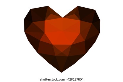 Dark red heart isolated on white background. Geometric rumpled triangular low poly origami style gradient graphic illustration. Vector polygonal design for your business.