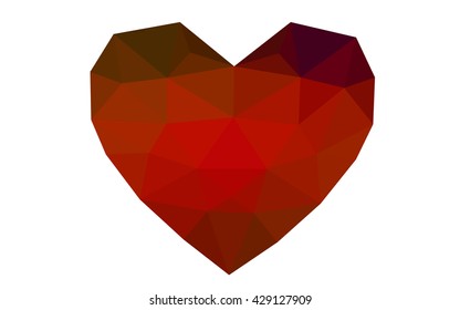 Dark red heart isolated on white background. Geometric rumpled triangular low poly origami style gradient graphic illustration. Vector polygonal design for your business.