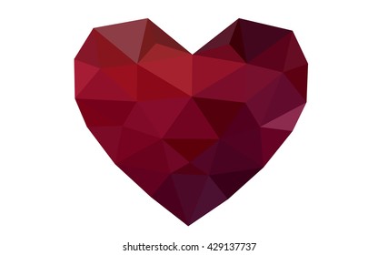Dark red heart isolated on white background. Geometric rumpled triangular low poly origami style gradient graphic illustration. Vector polygonal design for your business.