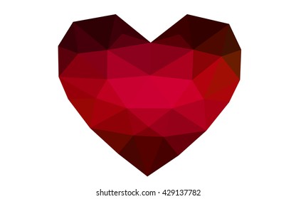 Dark red heart isolated on white background. Geometric rumpled triangular low poly origami style gradient graphic illustration. Vector polygonal design for your business.