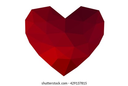 Dark red heart isolated on white background. Geometric rumpled triangular low poly origami style gradient graphic illustration. Vector polygonal design for your business.