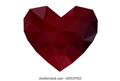 Dark red heart isolated on white background. Geometric rumpled triangular low poly origami style gradient graphic illustration. Vector polygonal design for your business.