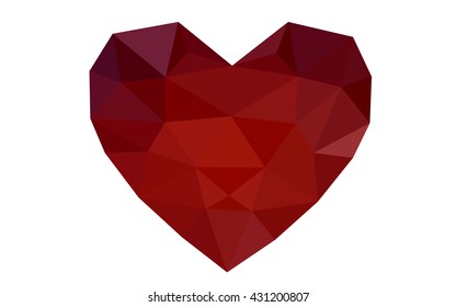 Dark red heart isolated on white background. Geometric rumpled triangular low poly origami style gradient graphic illustration. Vector polygonal design for your business.