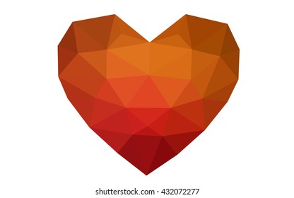 Dark red heart isolated on white background. Geometric rumpled triangular low poly origami style gradient graphic illustration. Vector polygonal design for your business.