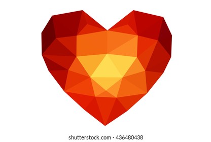 Dark red heart isolated on white background. Geometric rumpled triangular low poly origami style gradient graphic illustration. Vector polygonal design for your business.