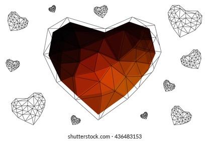 Dark red heart isolated on white background. Geometric rumpled triangular low poly origami style gradient graphic illustration. Vector polygonal design for your business.