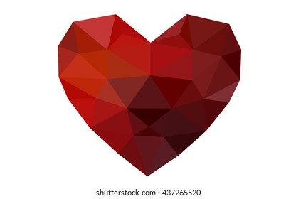 Dark red heart isolated on white background. Geometric rumpled triangular low poly origami style gradient graphic illustration. Vector polygonal design for your business.