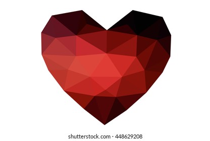 Dark red heart isolated on white background. Geometric rumpled triangular low poly origami style gradient graphic illustration. Vector polygonal design for your business.
