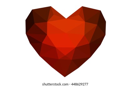 Dark red heart isolated on white background. Geometric rumpled triangular low poly origami style gradient graphic illustration. Vector polygonal design for your business.