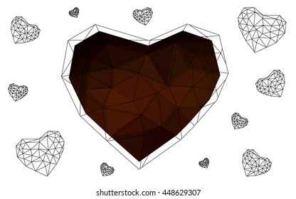 Dark red heart isolated on white background. Geometric rumpled triangular low poly origami style gradient graphic illustration. Vector polygonal design for your business.